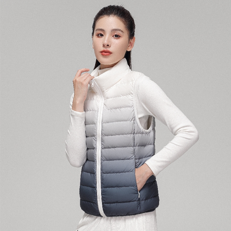 Puffer Vest Fashion Women - Chaleco de plumón ultraligero degradado para