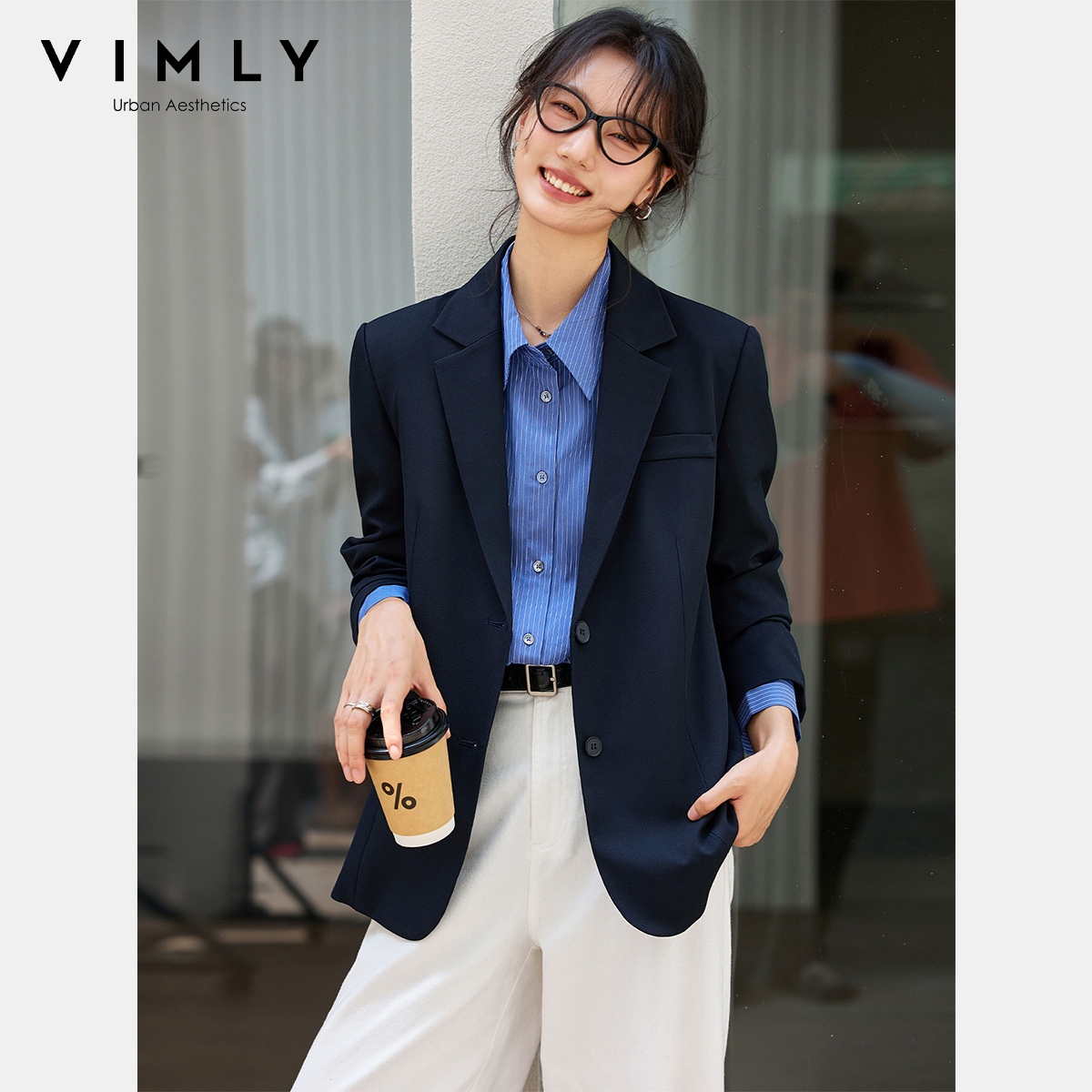 Blazer Women Oversized - Chaquetas Azul Marino para Mujer VIMLY,