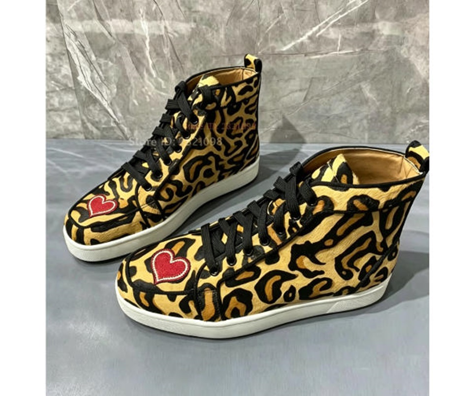Women'S Yellow Fashion Sneakers - Zapatillas altas con estampado de leopardo