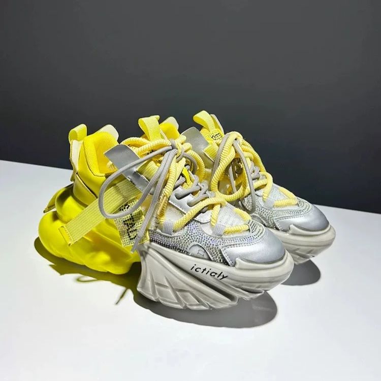Women'S Yellow Fashion Sneakers - Zapatos de plataforma de tacón alto